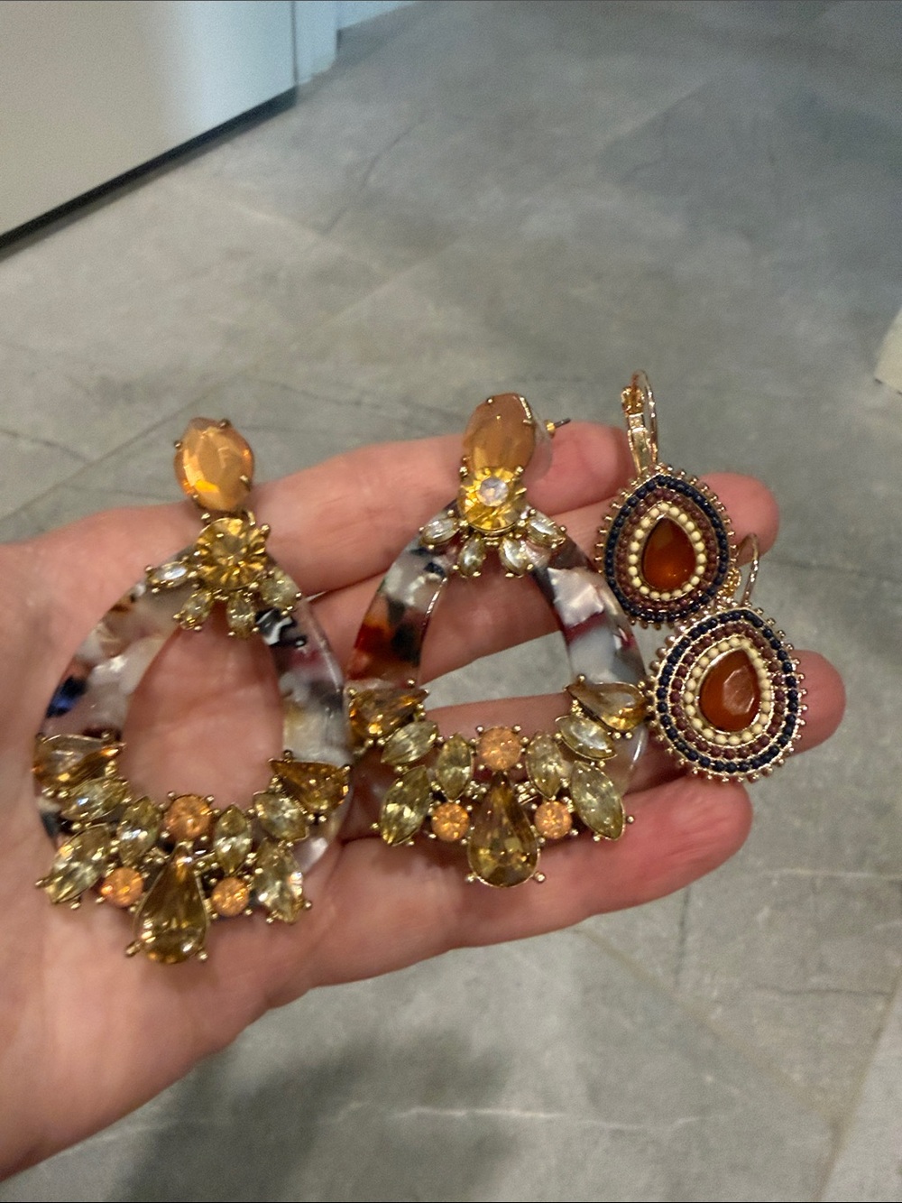 Gold-Tone Amber & Marbled Hoop Earrings - Women Jewelry